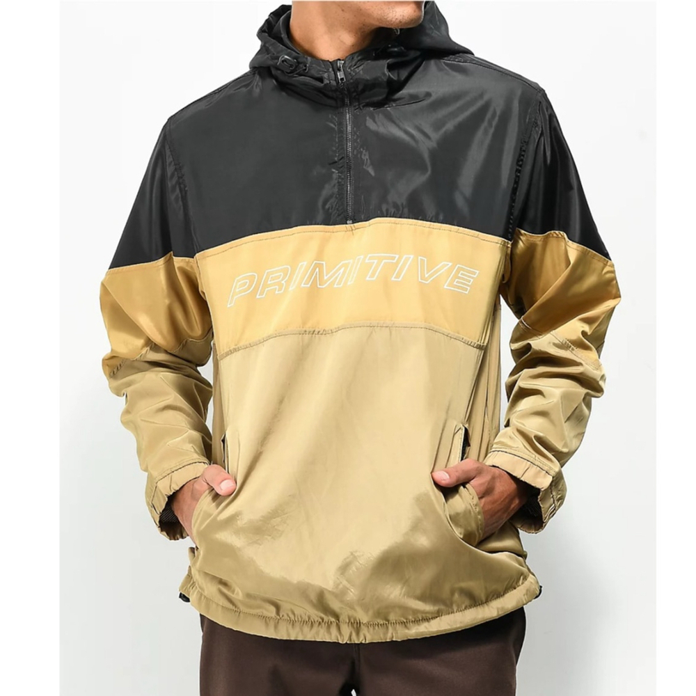 Men's Primitive Gold Pack Levels Anorak Jacket size medium gold black pullover